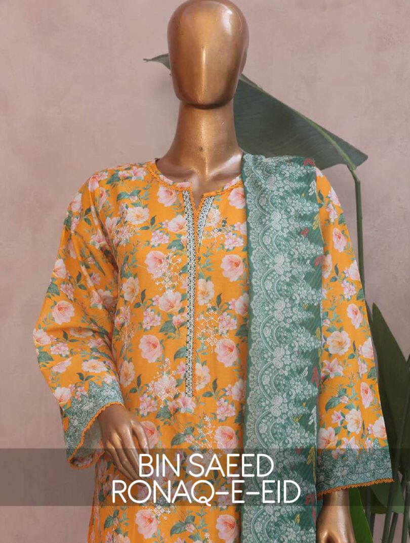 BIN SAEED RONAQ-E-EID EXCLUSIVE EMBROIDERED 3 PC LAWN
