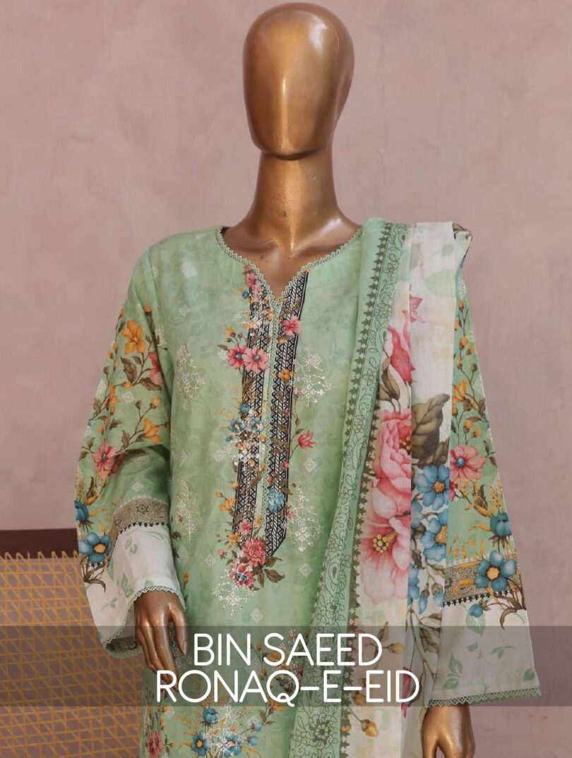 BIN SAEED RONAQ-E-EID EXCLUSIVE EMBROIDERED 3 PC LAWN