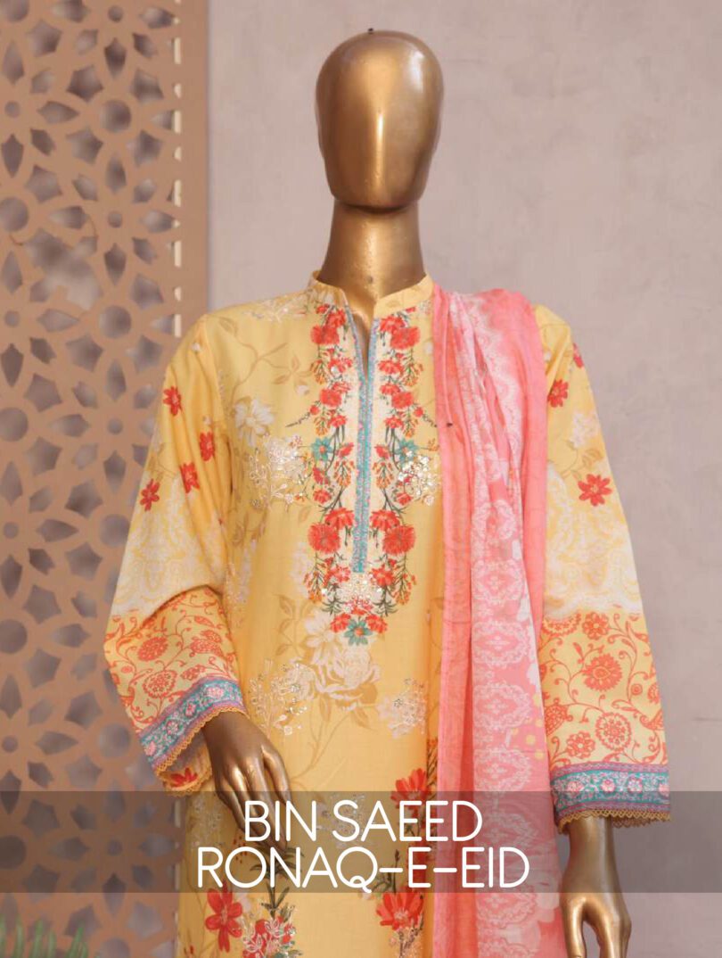 BIN SAEED RONAQ-E-EID EXCLUSIVE EMBROIDERED 3 PC LAWN